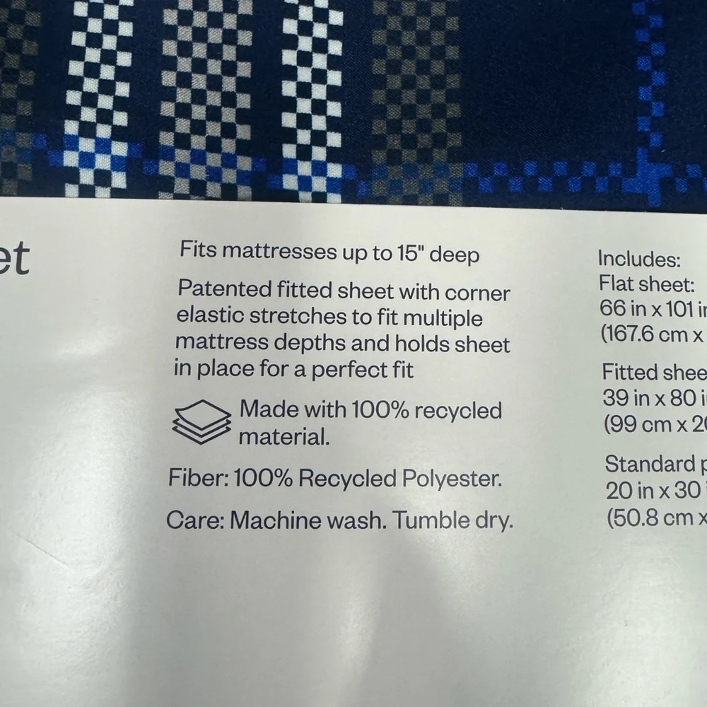Brand New Plaid Sheet Set Queen Blue‎ Gray White Bedding Set 4 Piece Twin XL